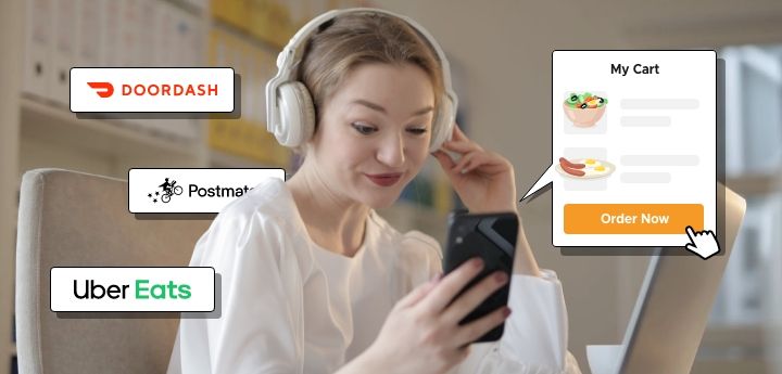 Image of woman on her phone looking at food delivery apps