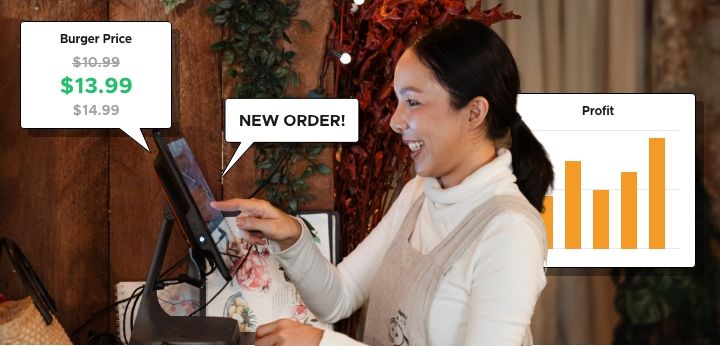 Image of a woman receiving a new digital order with dynamic pricing applied